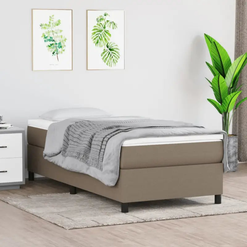 Boxspringbed met multiplex lattenbodem en zwart materiaal voor comfortabele slaap - Taupe / 90 x 200 cm / 35 cm