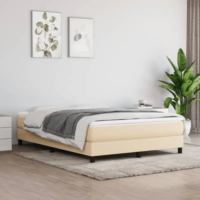 Boxspringbed met multiplex lattenbodem en zwart materiaal voor comfortabele slaap - Crème / 140 x 190 cm / 25 cm
