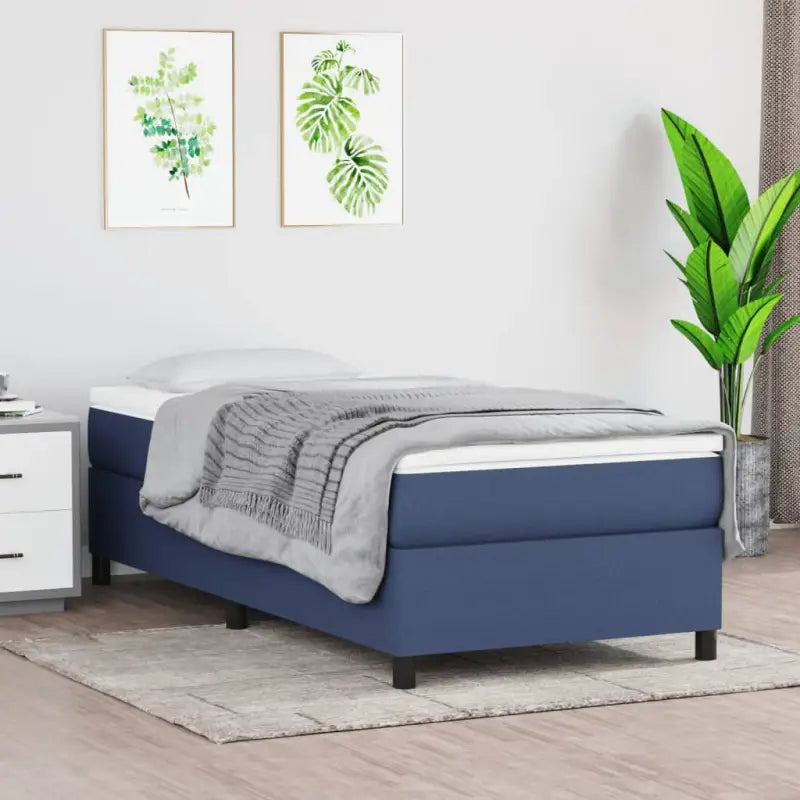 Boxspringbed met multiplex lattenbodem en zwart materiaal voor comfortabele slaap - Blauw / 90 x 200 cm / 35 cm