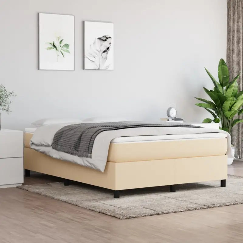 Boxspringbed met multiplex lattenbodem en zwart materiaal voor comfortabele slaap - Crème / 140 x 190 cm / 35 cm