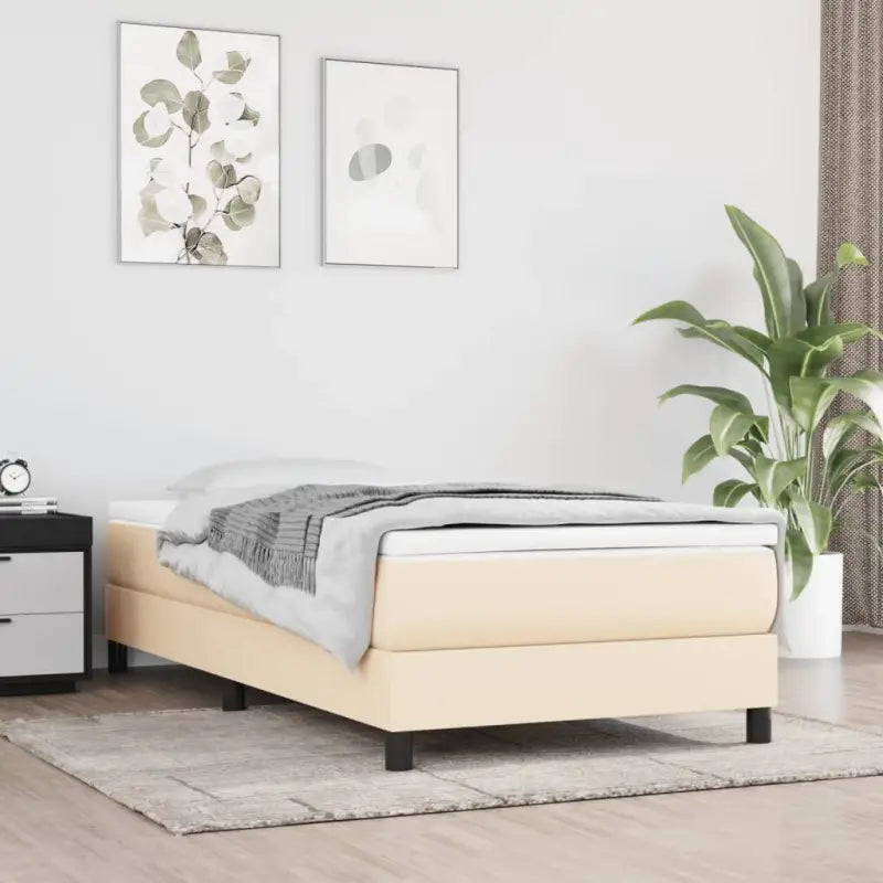Boxspringbed met multiplex lattenbodem en zwart materiaal voor comfortabele slaap - Crème / 80 x 200 cm / 25 cm