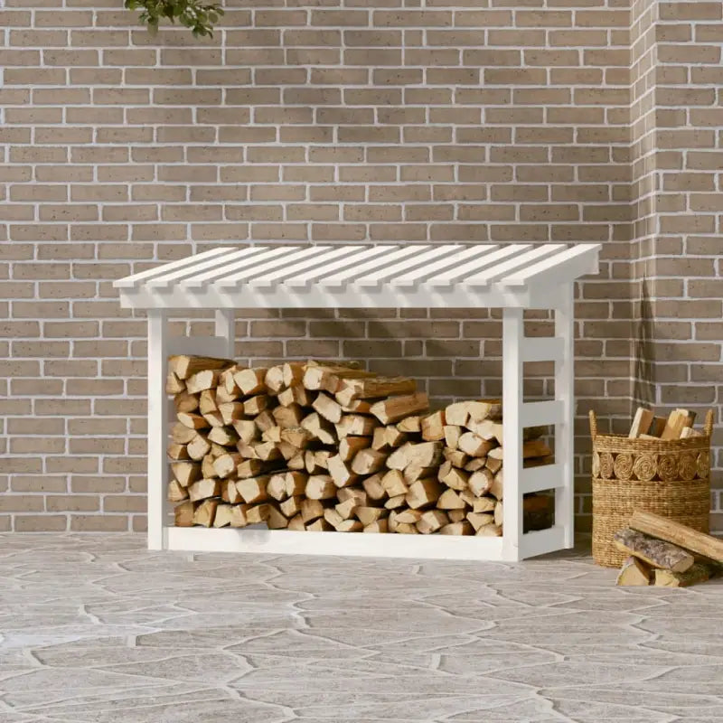 Brandhoutrek van massief grenenhout met rustieke uitstraling - Wit / 108 x 64.5 x 78 cm - Brandhoutrekken