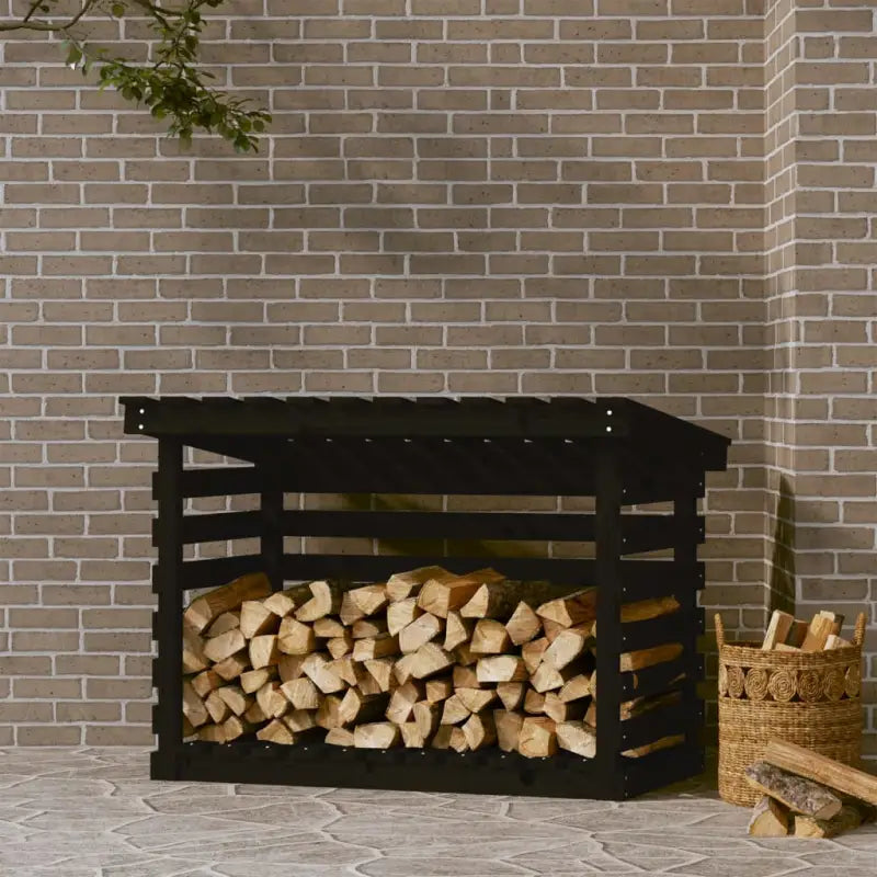 Brandhoutrek van massief grenenhout voor een rustieke uitstraling - Zwart / 108 x 73 x 79 cm - Brandhoutrekken &