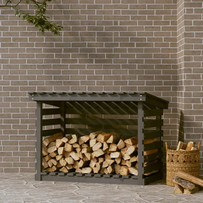 Brandhoutrek van massief grenenhout voor een rustieke uitstraling - Grijs / 108 x 73 x 79 cm - Brandhoutrekken &