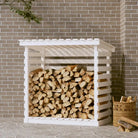 Brandhoutrek van massief grenenhout voor een rustieke uitstraling - Wit / 108 x 73 x 108 cm - Brandhoutrekken & -dragers
