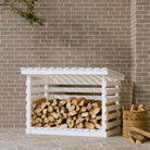 Brandhoutrek van massief grenenhout voor een rustieke uitstraling - Wit / 108 x 73 x 79 cm - Brandhoutrekken & -dragers