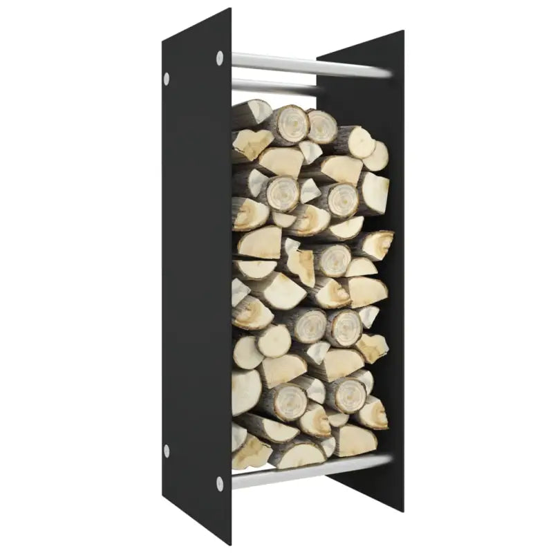 Brandhoutrek van stevig gehard glas en staal voor nette opslag - Zwart / 40 x 35 x 100 cm - Brandhoutrekken & -dragers