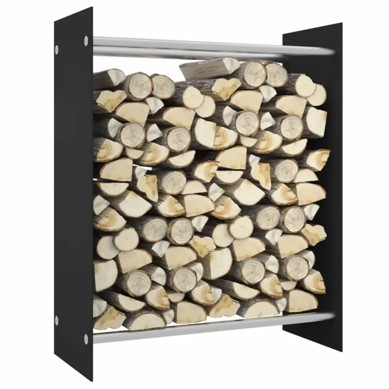 Brandhoutrek van stevig gehard glas en staal voor nette opslag - Zwart / 80 x 35 x 100 cm - Brandhoutrekken & -dragers