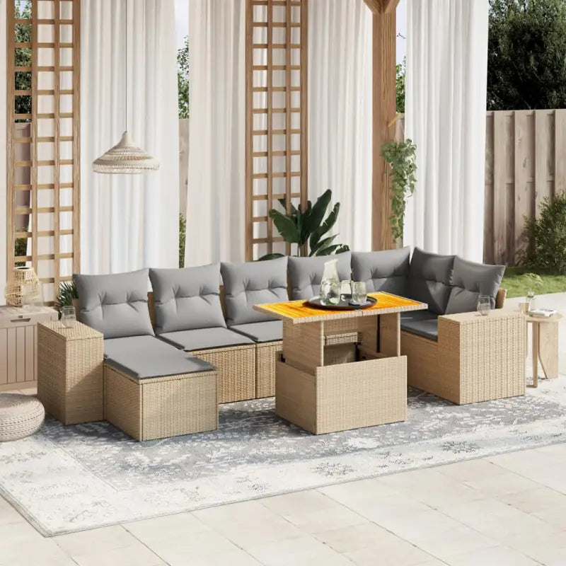 Bredeluik loungeset met beige materiaal en gepoedercoat staal - Beige en grijs / 3x midden + 3x hoek + voetensteun