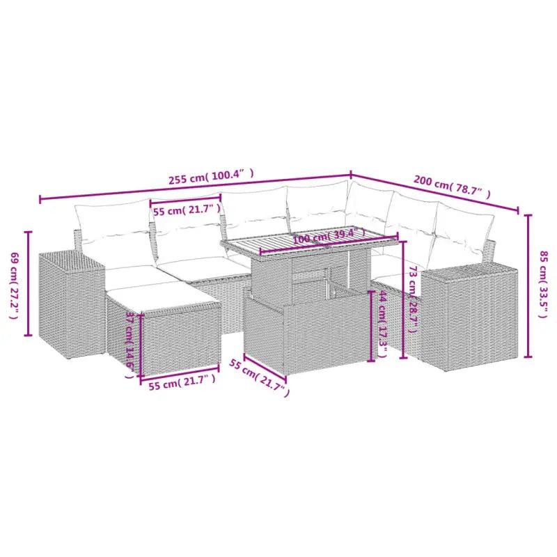 Bredeluik loungeset met beige materiaal en gepoedercoat staal - Tuinsets