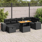 Bredeluik loungeset met beige materiaal en gepoedercoat staal - Zwart / Tafel + 3x hoek + 3x midden + voetensteun