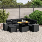 Bredeluik loungeset met beige materiaal en gepoedercoat staal - Zwart / 3x hoek + 3x midden + voetensteun + Tafel