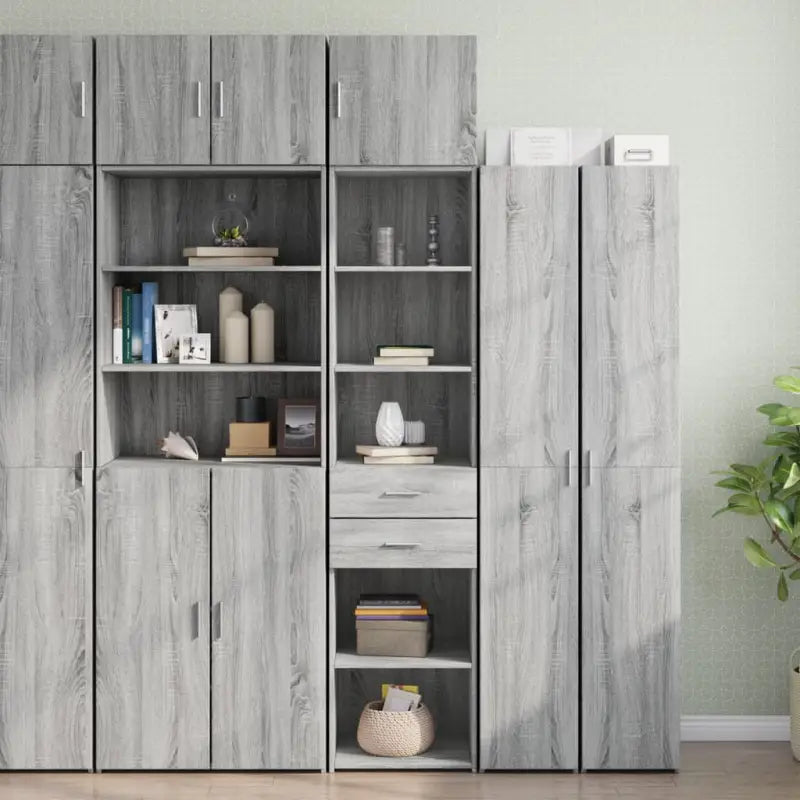 Bredere opbergoplossing met bewerkt hout in grijs sonoma eiken - Grijs sonoma / 1 - Dressoirs & buffetkasten