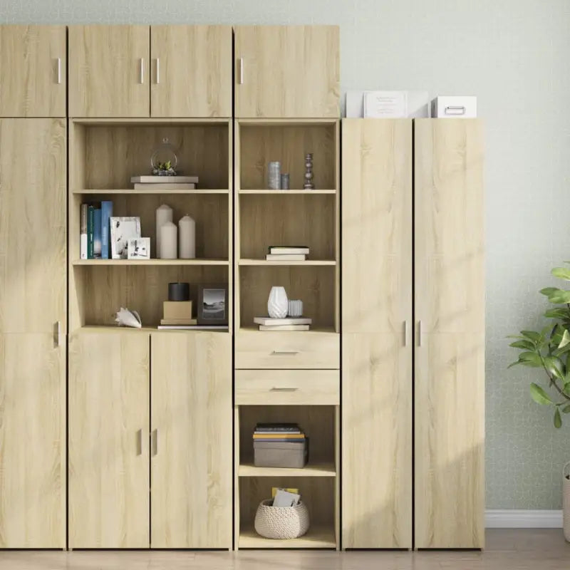 Bredere opbergoplossing met bewerkt hout in grijs sonoma eiken - Sonoma eiken / 1 - Dressoirs & buffetkasten