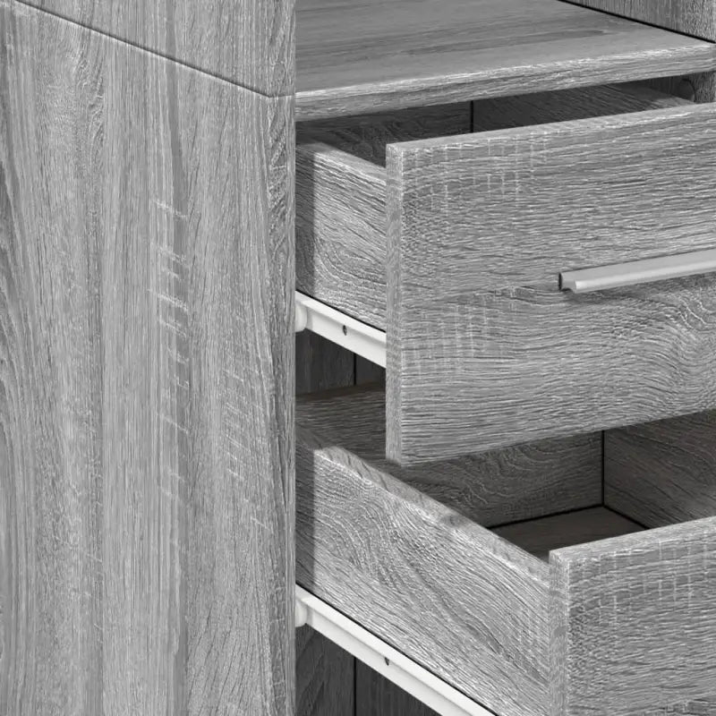 Bredere opbergoplossing met bewerkt hout in grijs sonoma eiken - Dressoirs & buffetkasten