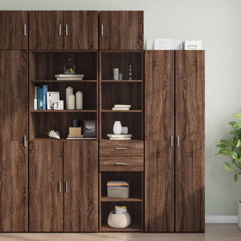 Bredere opbergoplossing met bewerkt hout in grijs sonoma eiken - bruin eikenkleur / 1 - Dressoirs & buffetkasten