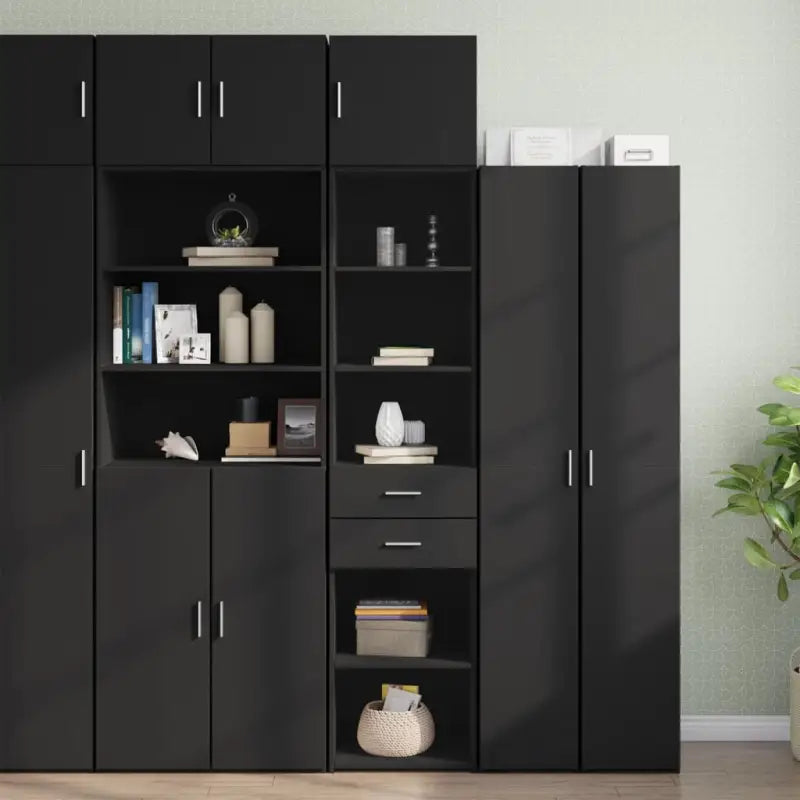 Bredere opbergoplossing met bewerkt hout in grijs sonoma eiken - Zwart / 1 - Dressoirs & buffetkasten