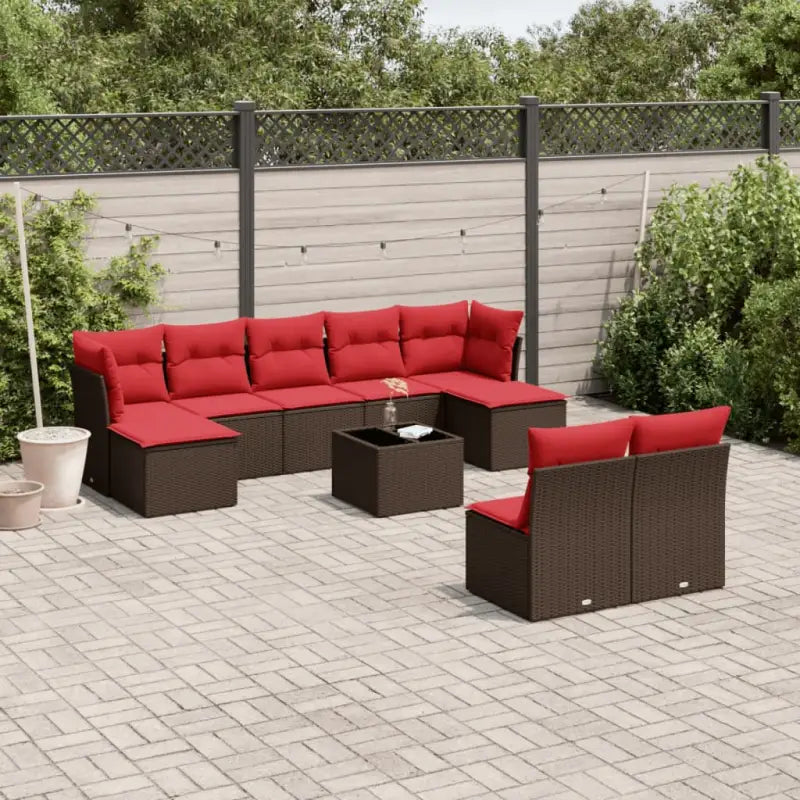 Bruin loungeset met gepoedercoat staal en waterdichte tas voor buitenplezier - Bruin en rood / Met tafel - Tuinsets