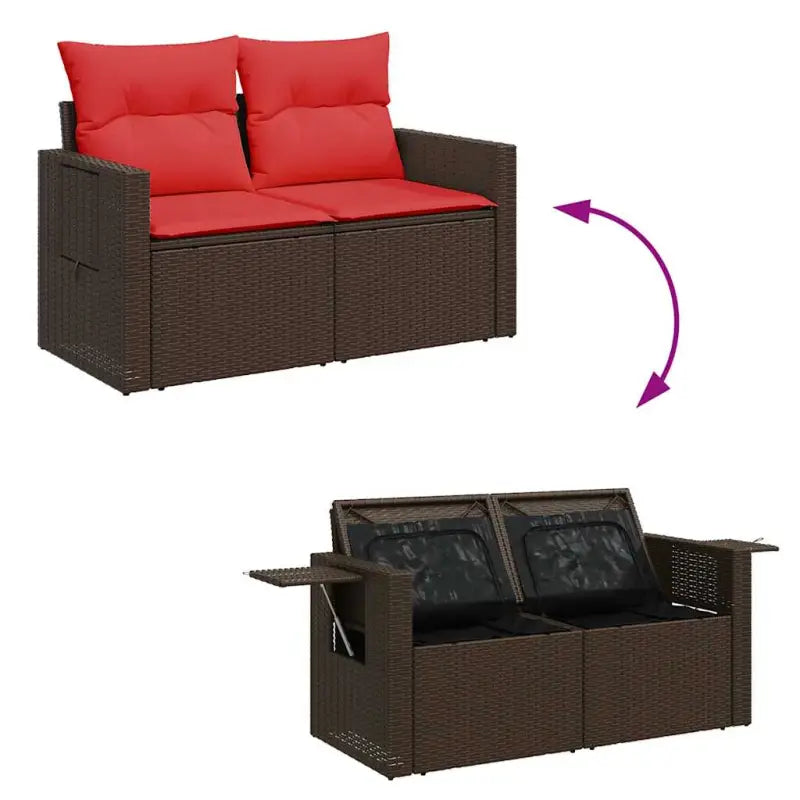 Bruin loungeset van gepoedercoat staal met waterdichte tas voor buitengebruik - Bruin / met opbergruimte - Tuinsets