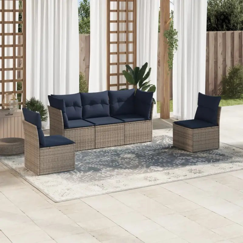 Bruin materiaal loungeset van gepoedercoat staal met ideale afmetingen - grijs en marineblauw / Zonder tafel - Tuinsets