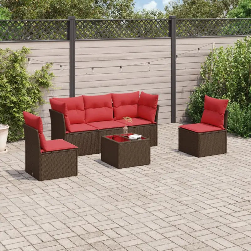 Bruin materiaal loungeset van gepoedercoat staal met ideale afmetingen - Bruin en rood / Met tafel - Tuinsets