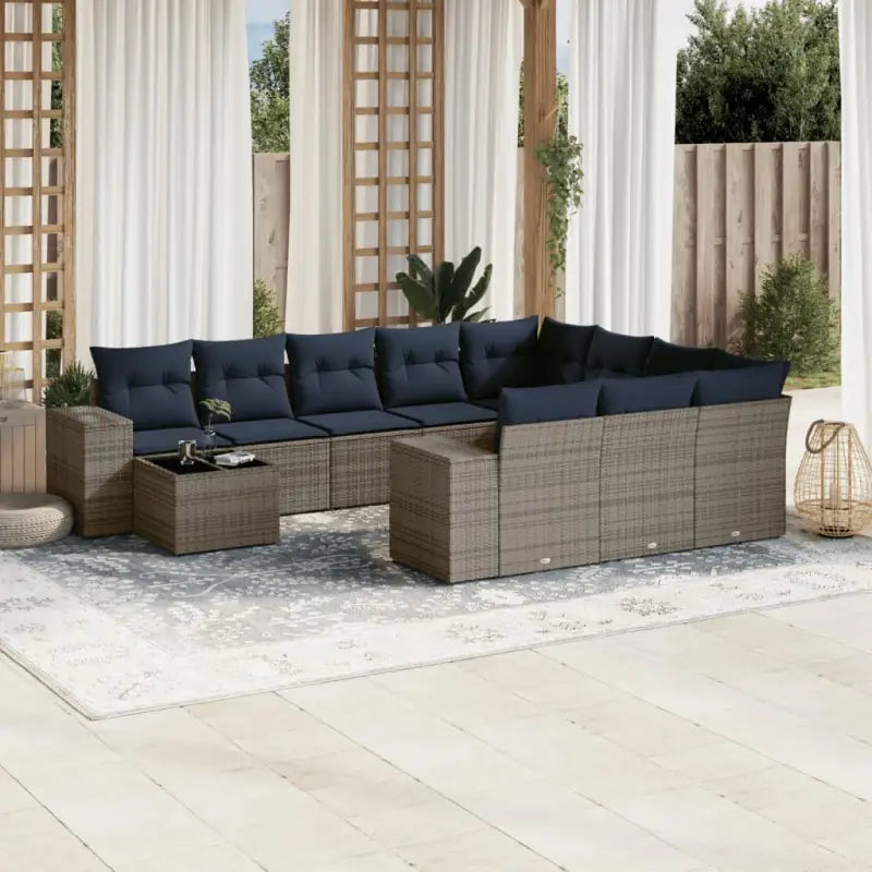 Bruin materialen loungeset met gepoedercoat staal voor tuin of terras - Grijs - Tuinsets