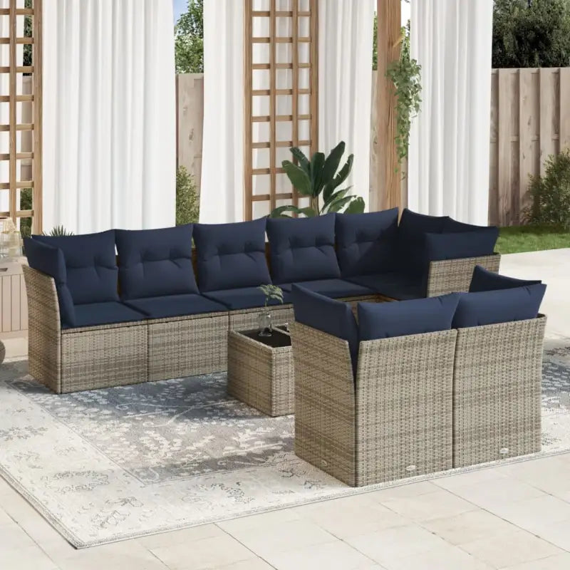 Bruine loungeset met gepoedercoat staal en waterdichte tas voor buiten - Grijs en blauw / Met tafel - Tuinsets