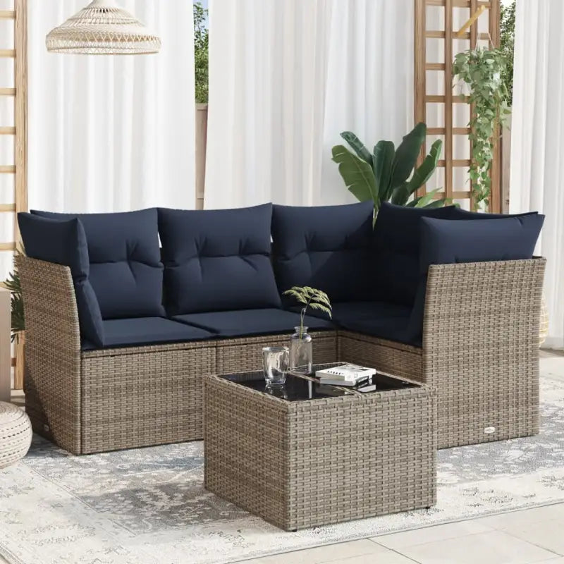 Bruine loungeset met gepoedercoat staal en waterdichte tas voor buiten - Grijs / Met tafel - Tuinsets