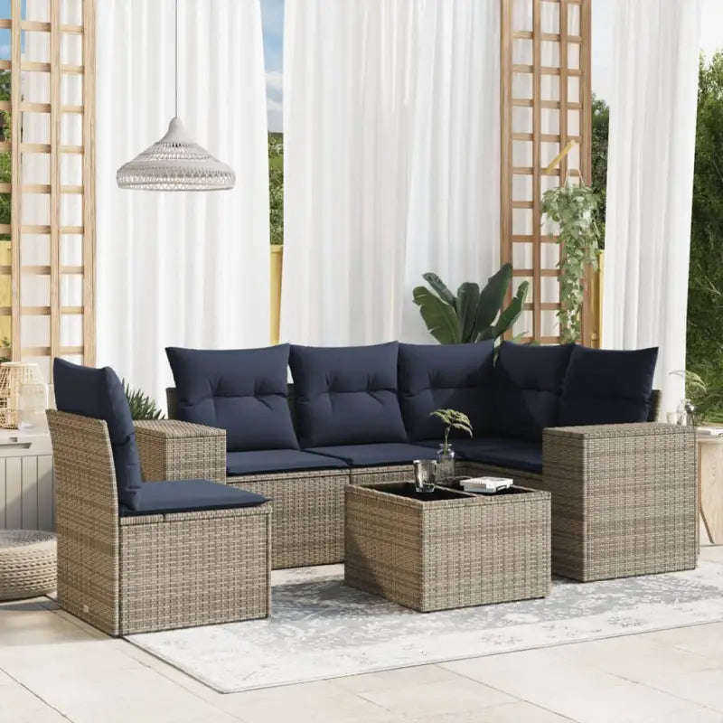 Bruine loungeset met gepoedercoat staal en waterdichte zak voor buiten - grijs en marineblauw / Met tafel - Tuinsets
