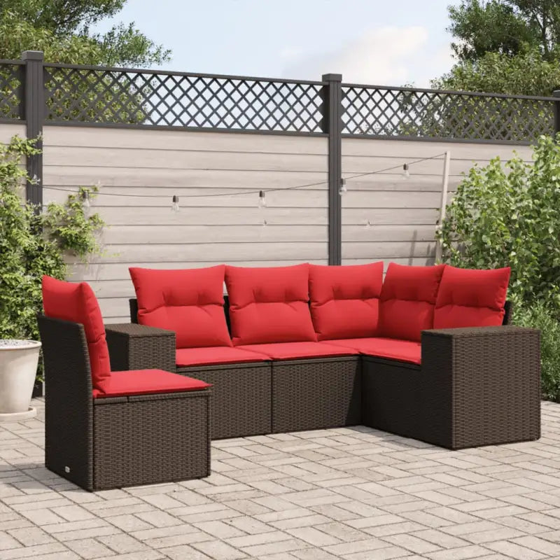 Bruine loungeset met gepoedercoat staal en waterdichte zak voor buiten - Bruin en rood / Zonder tafel - Tuinsets