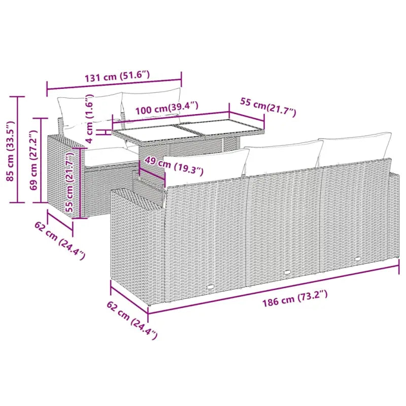Bruine loungeset met gepoedercoat staal en waterdichte zak voor buitenplezier - Tuinsets