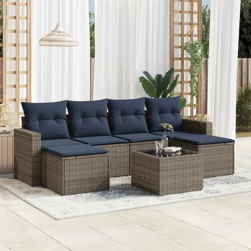 Bruine loungeset van gepoedercoat staal met comfortabele afmetingen - Beige en grijs / Met tafel - Tuinsets