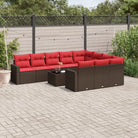 Bruine loungeset van gepoedercoat staal met comfortabele afmetingen - Bruin en rood / Met tafel - Tuinsets