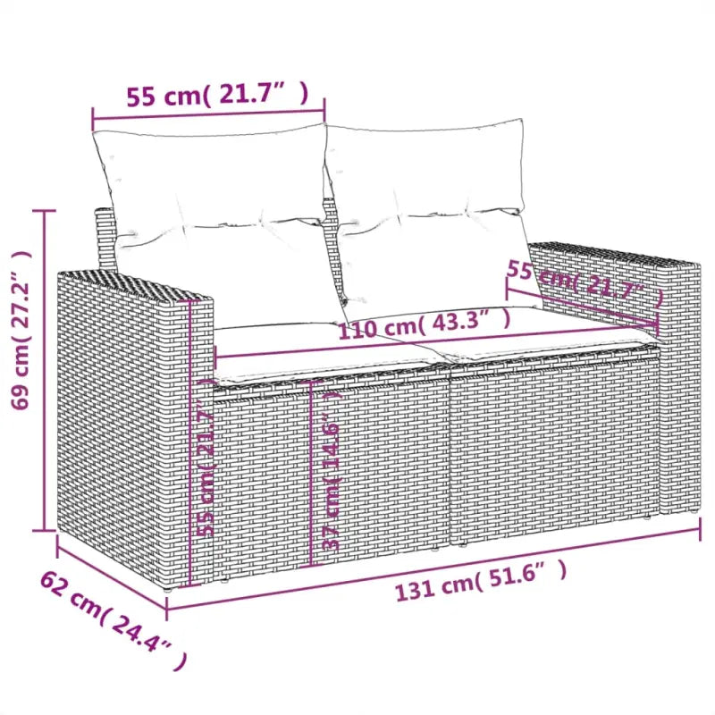 Bruine loungeset van gepoedercoat staal met comfortabele afmetingen - Tuinsets