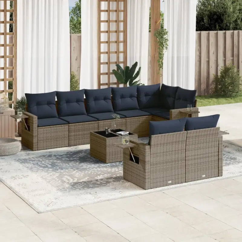 Bruine tuin loungeset met gepoedercoat staal en waterdichte tas - grijs en marineblauw / Met tafel - Tuinsets