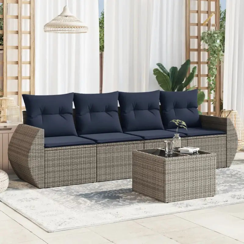 Bruine tuin loungeset met gepoedercoat staal en waterdichte tas - Grijs en blauw / Met tafel - Tuinsets