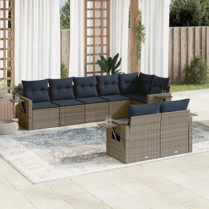 Bruine tuin loungeset met gepoedercoat staal en waterdichte tas - grijs en marineblauw / Zonder tafel - Tuinsets