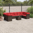 Bruine tuinloungeset met gepoedercoat staal en waterdichte tas - Bruin en rood / Met tafel - Tuinsets
