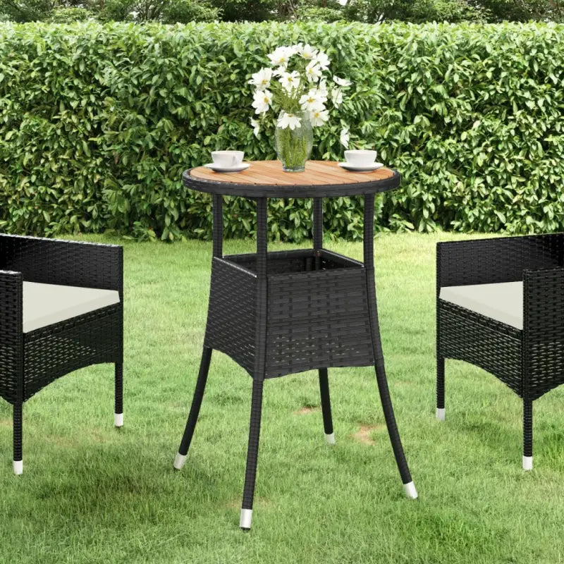 Buitentafel met poly rattan en massief acaciahout voor tuin of patio - Zwart / 1 - Tuintafels