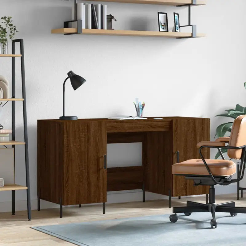 Bureau in Grijs Sonoma met bewerkt hout voor een elegante werkruimte - bruin eikenkleur - Bureaus