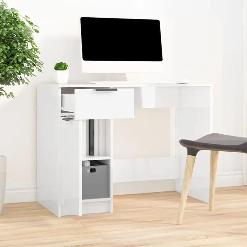 Bureau in Grijs Sonoma met bewerkt hout voor moderne woonruimte - Hoogglans wit - Bureaus