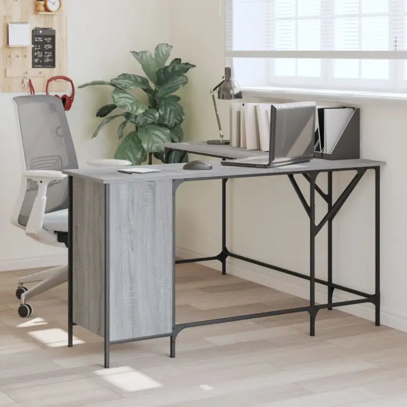 Bureau met bewerkt hout en L-vormig ontwerp voor je woonruimte - Grijs sonoma - Bureaus