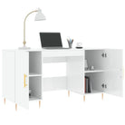 Bureau met hoogglans wit afwerking en bewerkt hout voor elegante werkruimte - Bureaus
