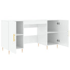 Bureau met hoogglans wit afwerking en bewerkt hout voor elegante werkruimte - Bureaus