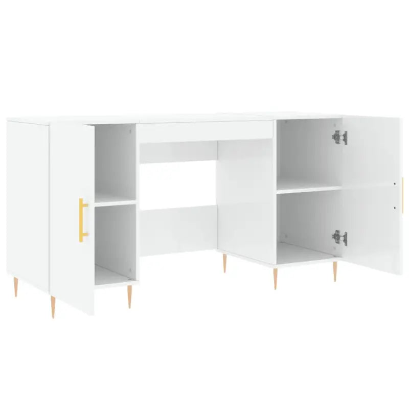 Bureau met hoogglans wit afwerking en bewerkt hout voor elegante werkruimte - Bureaus