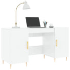 Bureau met hoogglans wit afwerking en bewerkt hout voor elegante werkruimte - Bureaus