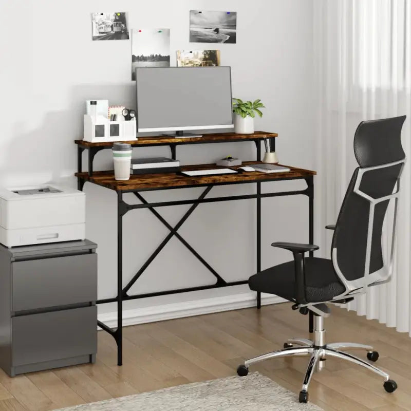 Bureau met industriële charme van duurzaam bewerkt hout - Gerookt eiken / 100 x 50 x 90 cm - Bureaus