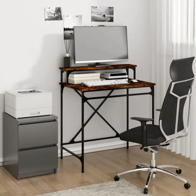 Bureau met industriële charme van duurzaam bewerkt hout - Gerookt eiken / 80 x 50 x 90 cm - Bureaus