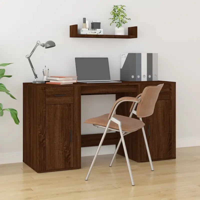 Bureau met kasten van bewerkt hout voor een elegante en duurzame werkruimte - bruin eikenkleur - Bureaus