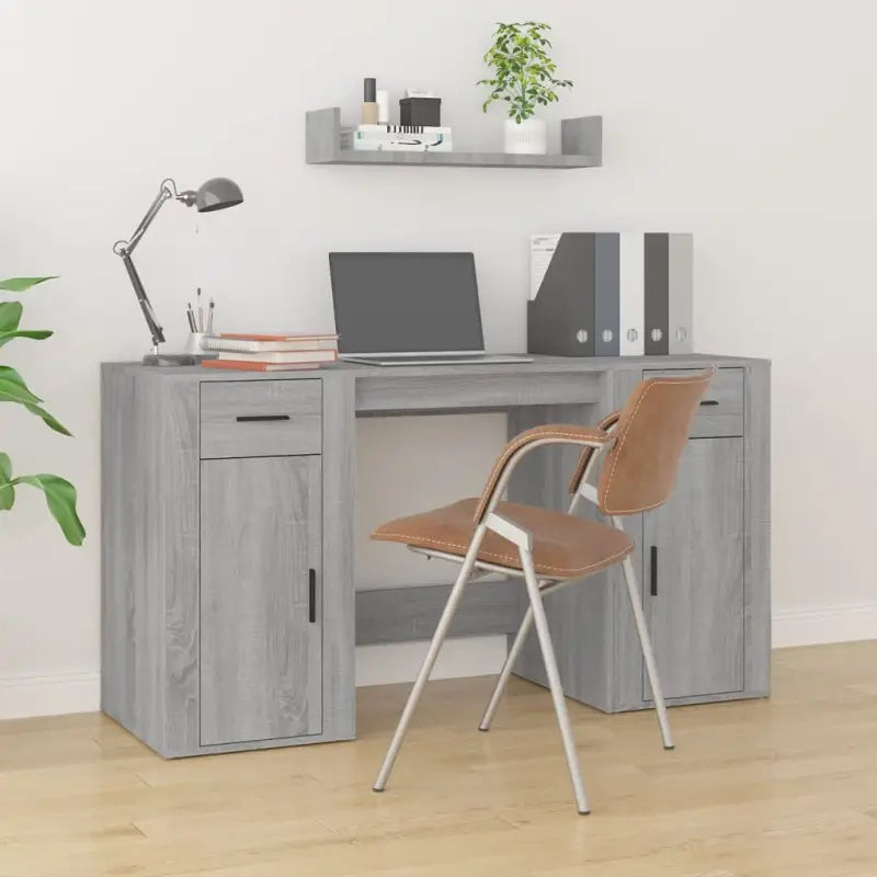 Bureau met kasten van bewerkt hout voor een elegante en duurzame werkruimte - Grijs sonoma - Bureaus